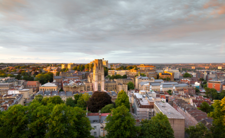 City of Bristol skyline symbolizing local businesses enhanced by SEO services in Bristol.